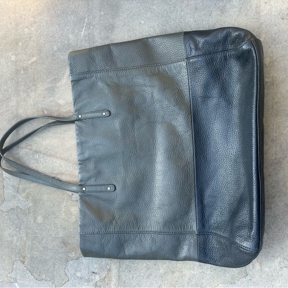 Halogen Nordstrom Army Green and Black Genuine Leather Large Tote Bag Handbag - Picture 2 of 8